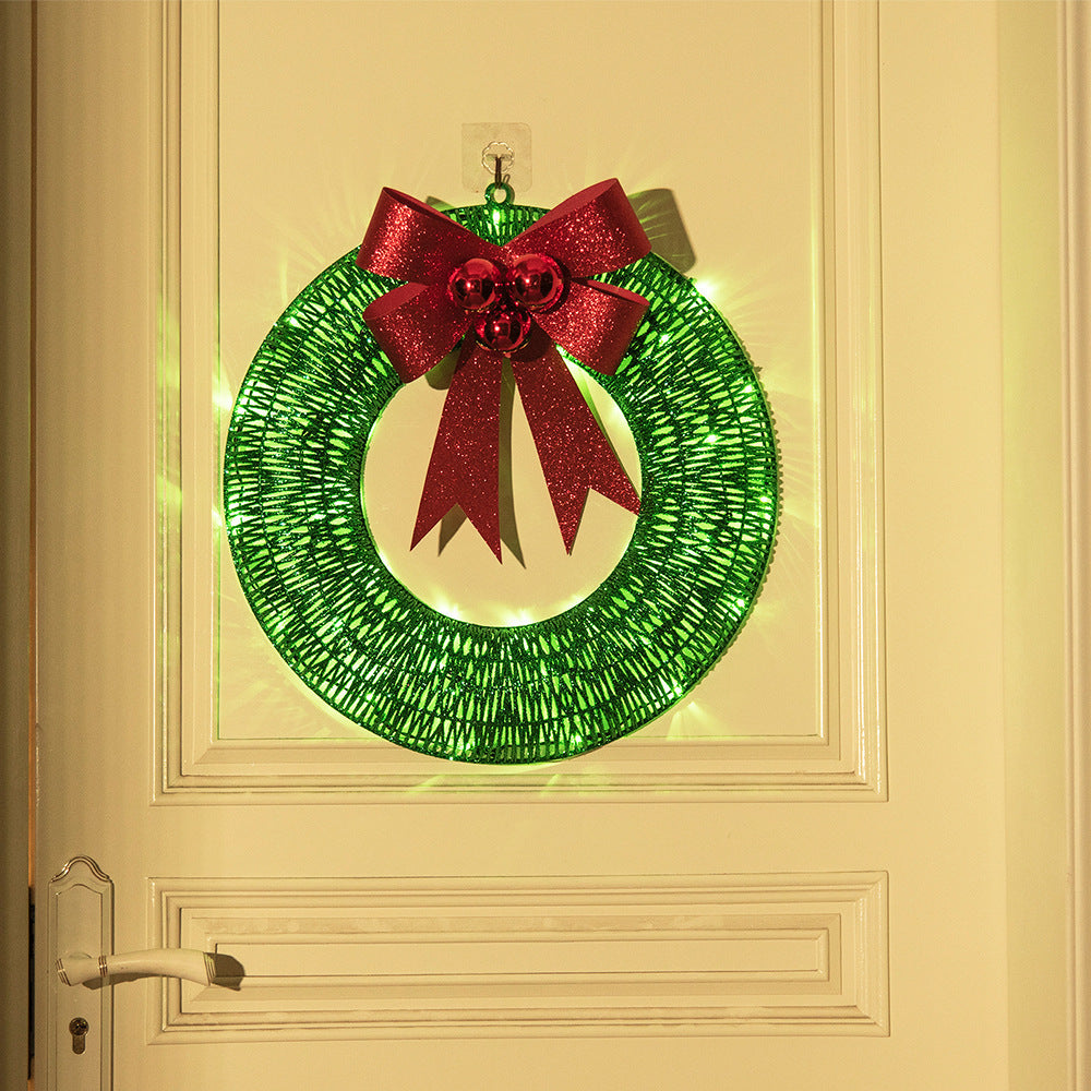 Christmas LED Wreath 50cm - Luminous Metal Garland with Bow & Warm Lights for Front Door