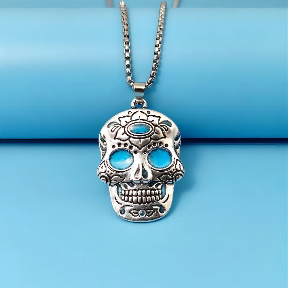 Halloween Luminous Skull Necklace - Day of the Dead Lotus Pattern
