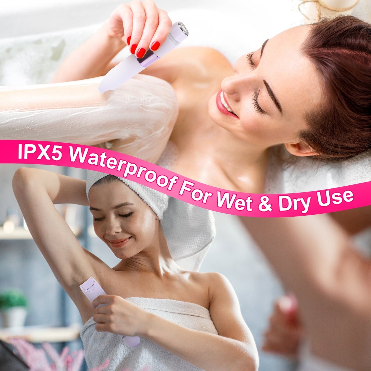 1Pc 2 In 1 Bikini Trimmer For Women Dual Head Cordless Body Shaver IPX5 Waterproof Rechargeable Pubic Hair Razor Wet And Dry Use For Bikini Underarm Leg Arm Body Face