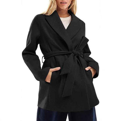 Women's Fashion Belt Notched Lapel Pea Coat