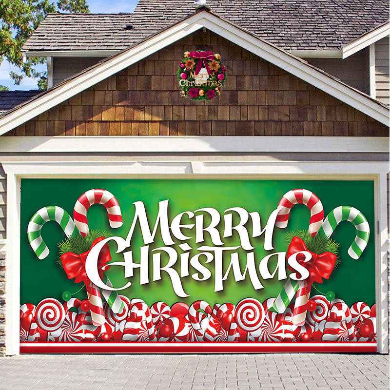 Christmas Garage Door Cover - Polyester Background Hanging Cloth Holiday Party Decoration - DropOnline.co