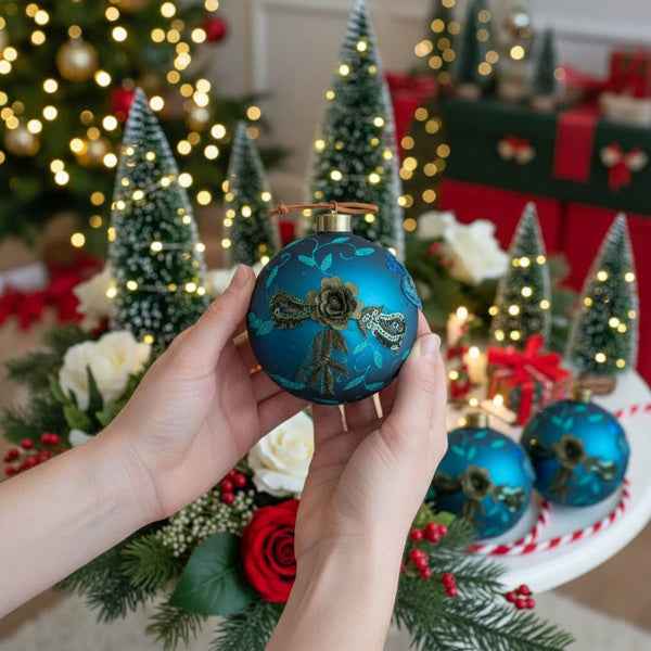 4PCS Glass Christmas Ball Ornaments Set - Shiny Blue Holiday Tree Decorations (4.7 inch) - DropOnline.co