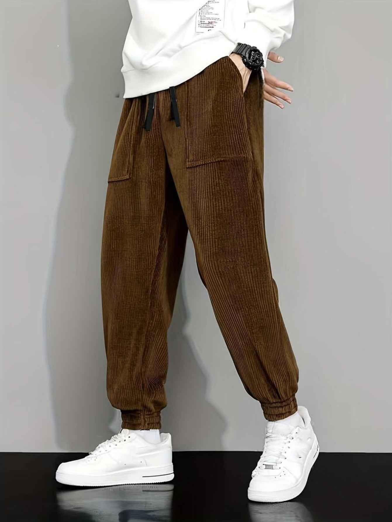 Men's Corduroy Casual Pants - Straight Leg Anti-Wrinkle Trousers
