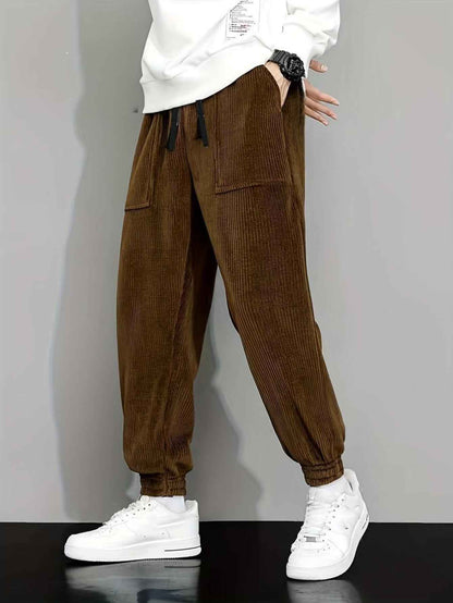 Men's Corduroy Casual Pants - Straight Leg Anti-Wrinkle Trousers