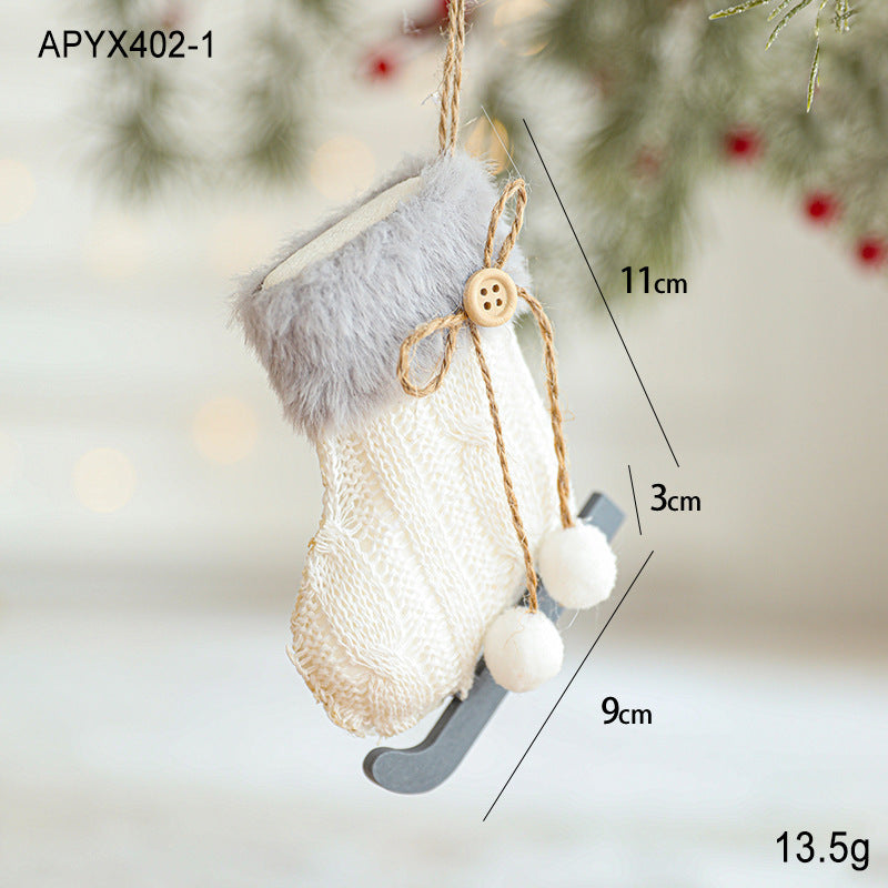 White Plush Christmas Ornaments - Wool Sled & Knitted Gloves Tree Pendant Decorations