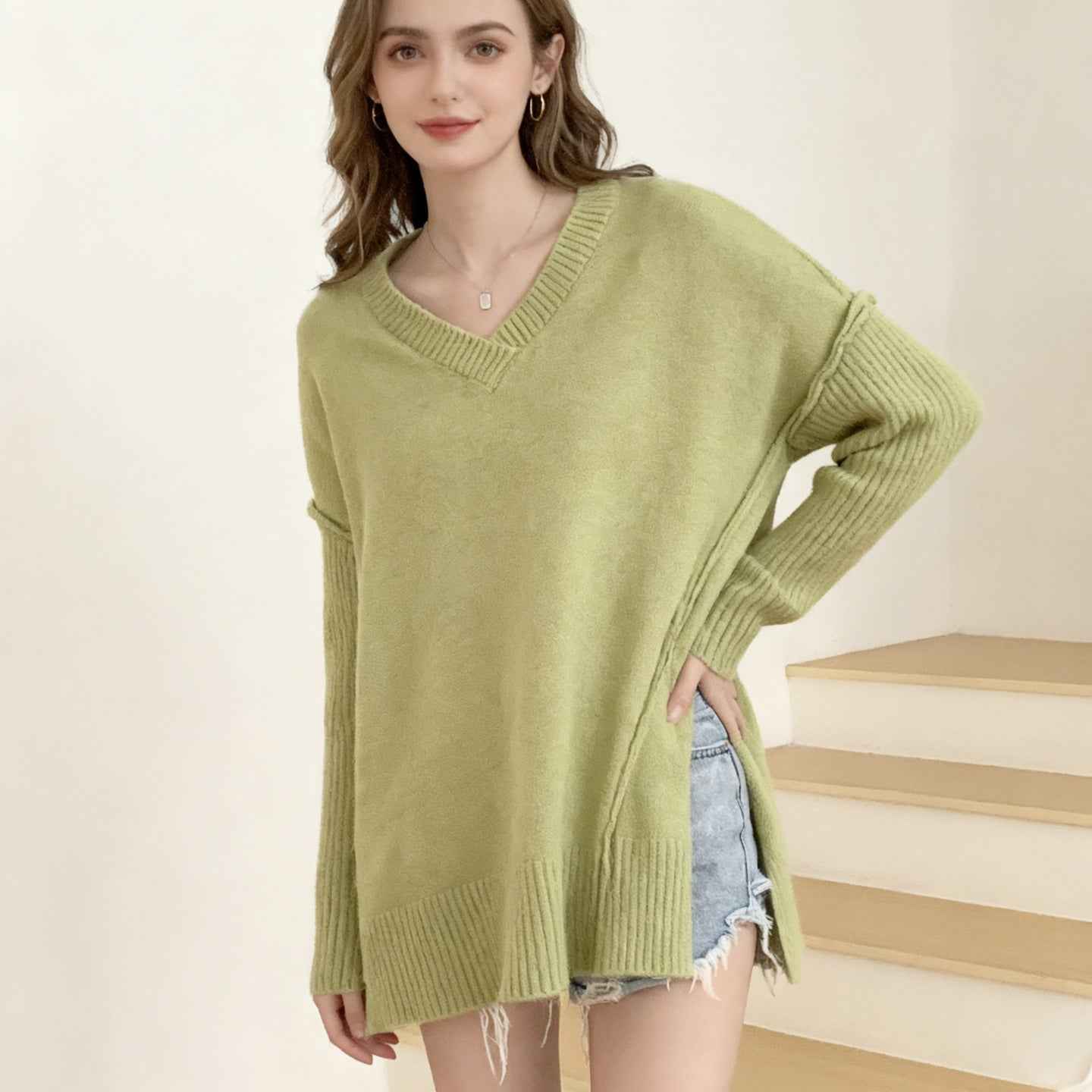 Knitwear Women's V-neck Plus Size Fashion Pullover Sweater