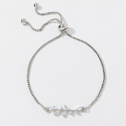 2pcs Fashion Silver Horse Eye Crystal Zircon Leaf Bracelet And Ring,Pulling Bracelet Suitable For Women's Daily Holiday Outfits - DropOnline.co