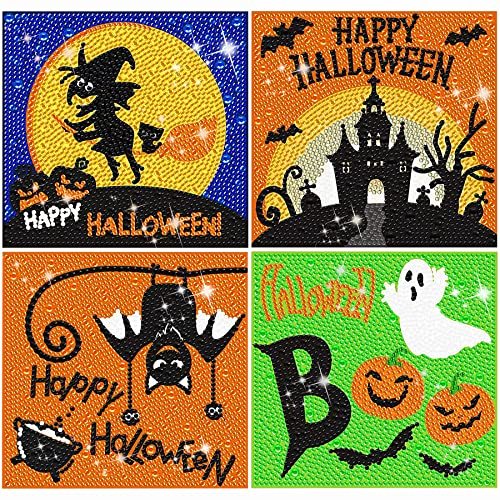 Halloween Diamond Painting Kit - 4 Pcs Witch Pumpkin Bat DIY Crafts
