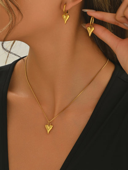 Lxalty 18K Gold Plated Stainless Steel Heart Jewelty Set For Women-Waterproof Hypoallergenic Necklace&Earrings Gift For Girlfriend Birthday Wedding Anniversary Daily Wear - DropOnline.co