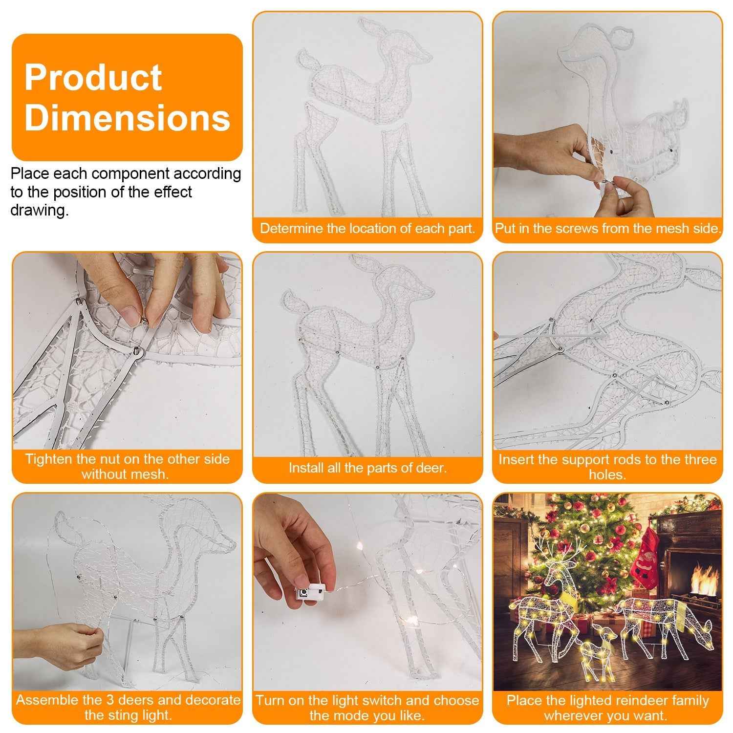 3 Sets Reindeer Family Lighted 2D Christmas Deer - Buck Doe Fawn Indoor Outdoor - DropOnline.co