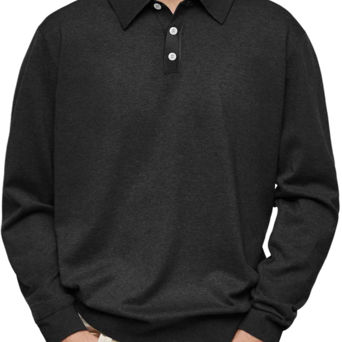 Winter Dralon Long Sleeve V-neck Buttons Men's Casual Jacket Polo Shirt