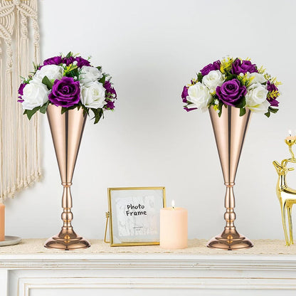 Golden Vase Flower Wedding Centerpieces For Tables 14 In Tall Flower Display Stand Wedding Metal Flower Arrangement Stand Trumpet Vase Tabletop Stand For Home Anniversary Ceremony Party - DropOnline.co