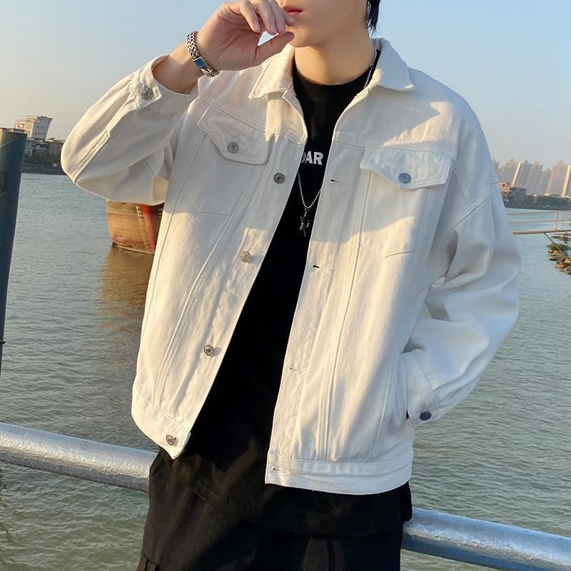 Men's Washed Denim Jacket - Loose Fit with Multiple Pockets