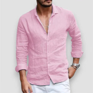 Men's Long Sleeve Casual Loose Lapel Button Shirt - Solid Color Plus Size Top