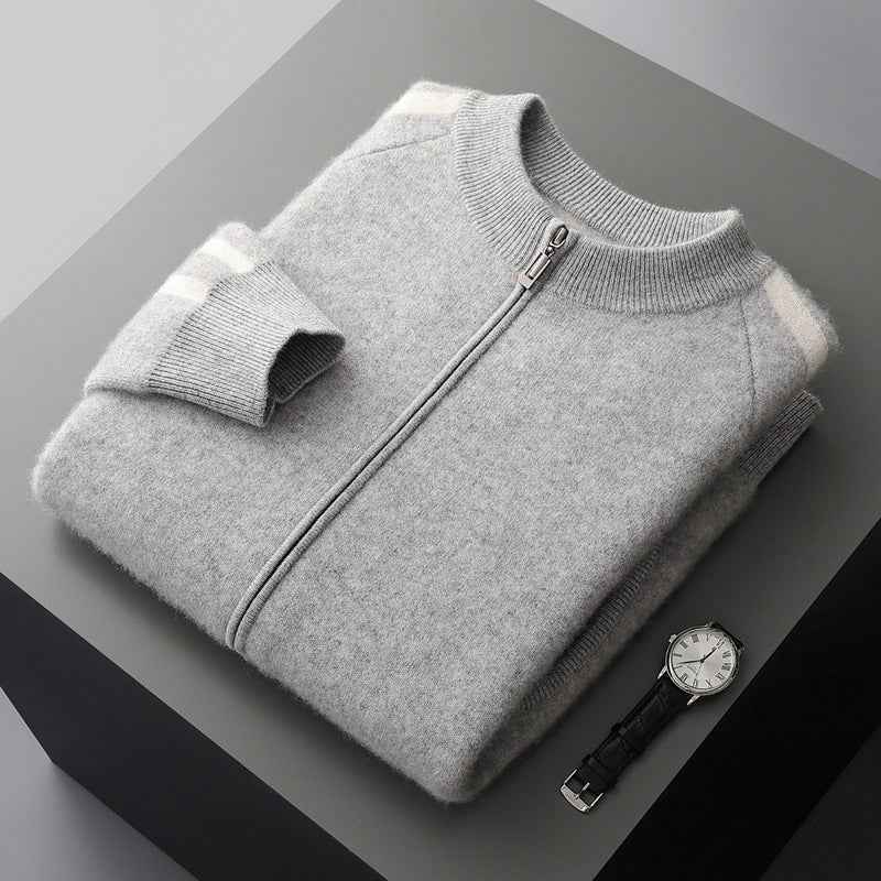 Fashionable All-match Casual Woolen Sweater Four Flat Air Layer Thickened Half Turtleneck Pure Wool Cardigan