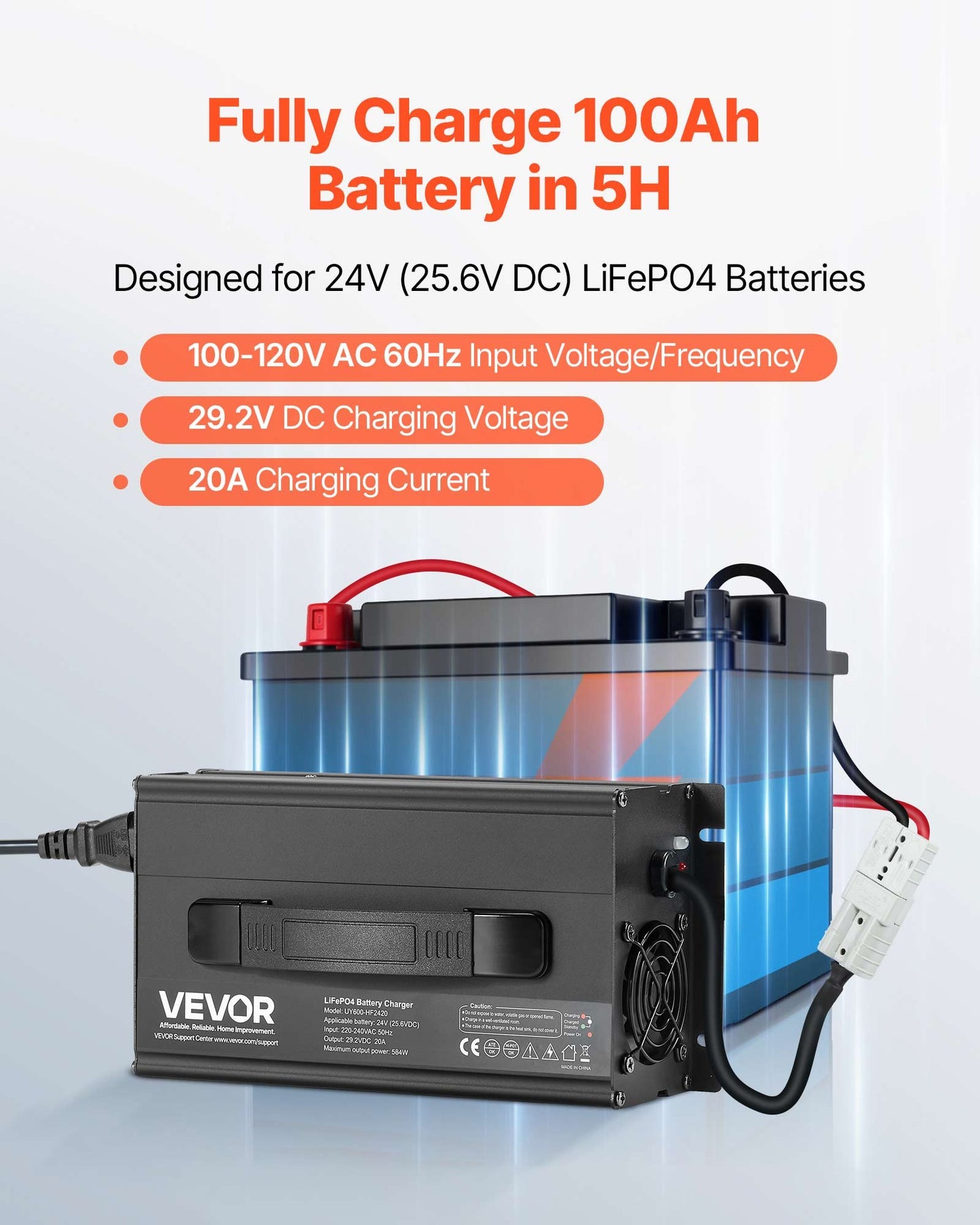 24V 20A Lithium Battery Charger 29.2V AC-DC LiFePO4 Smart Charger For RV