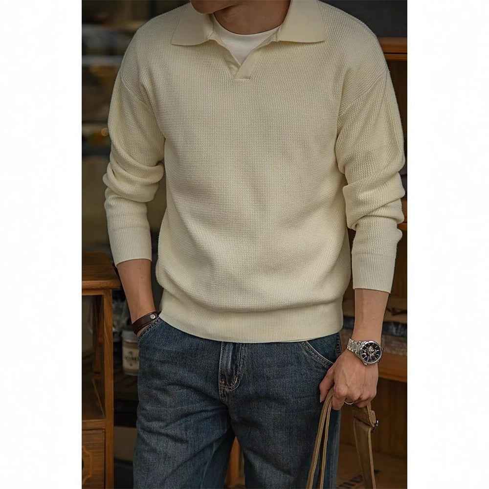 Solid Color Shirt Collar Men's Long Sleeve With Collar Outerwear Autumn Top Trendy Fake Two-piece