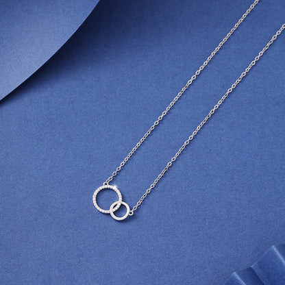 Women's Simple Design Asymmetrical Size Double Ring Clavicle Necklace Versatile - DropOnline.co