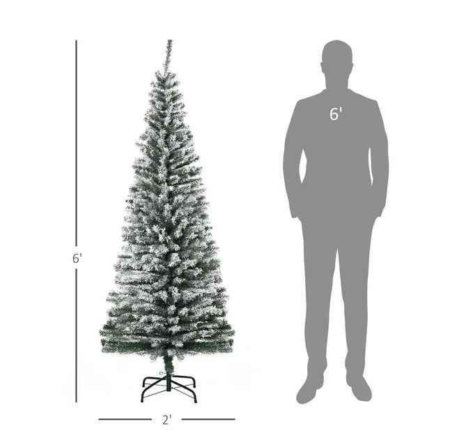 HOMCOM 6ft Artificial Snow Flocked Christmas Tree With Foldable Steel Stand Home Indoor Decoration Green - DropOnline.co