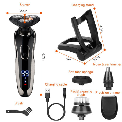 1Pack 5 In 1 Electric Razor Shaver Rechargeable Cordless Head Beard Trimmer Shaver Kit IPX6 Waterproof Dry Wet Grooming Kit - DropOnline.co