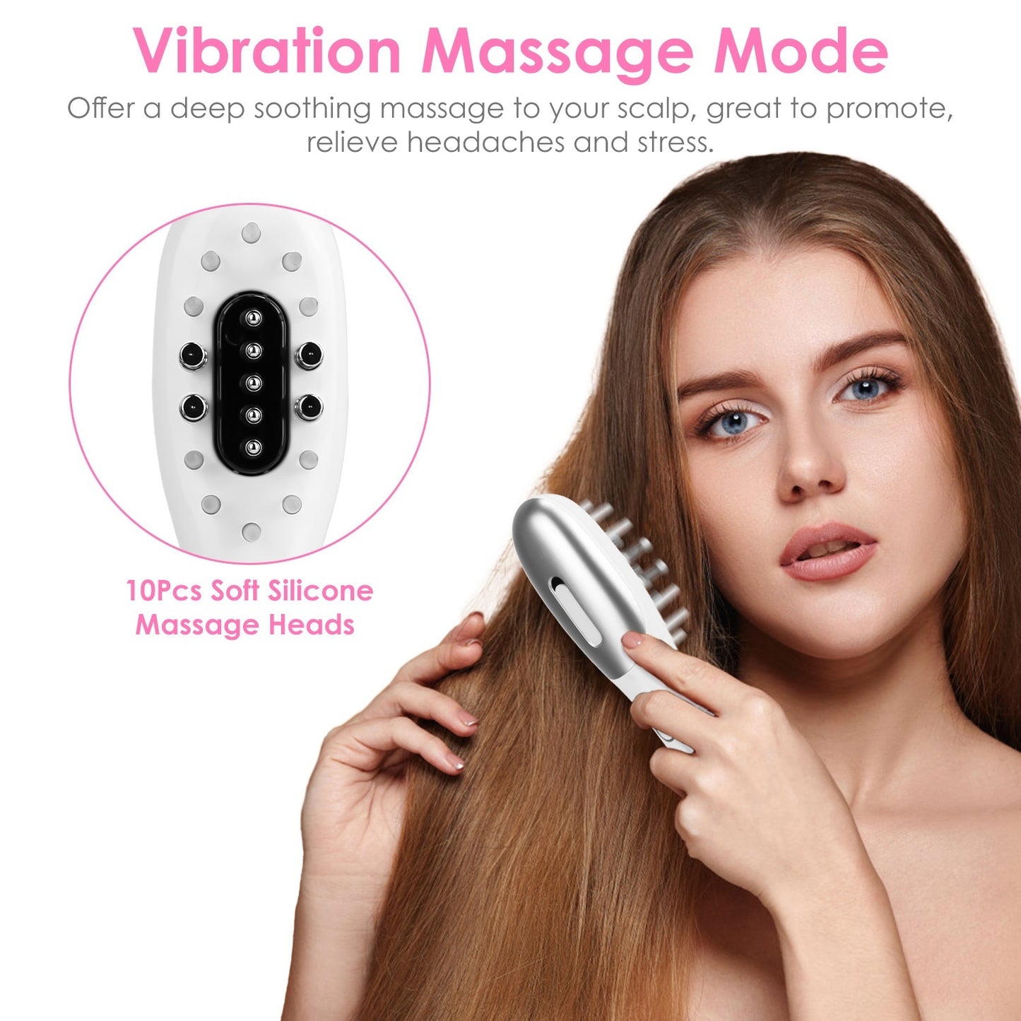 1Pc Electric Scalp Massage Comb Microcurrent Hair Brush Handheld Head Scratcher Massager Hair Oil Applicator With Vibration Micro-Current Mode Red & Blue Light Therapy Oil Applicator
