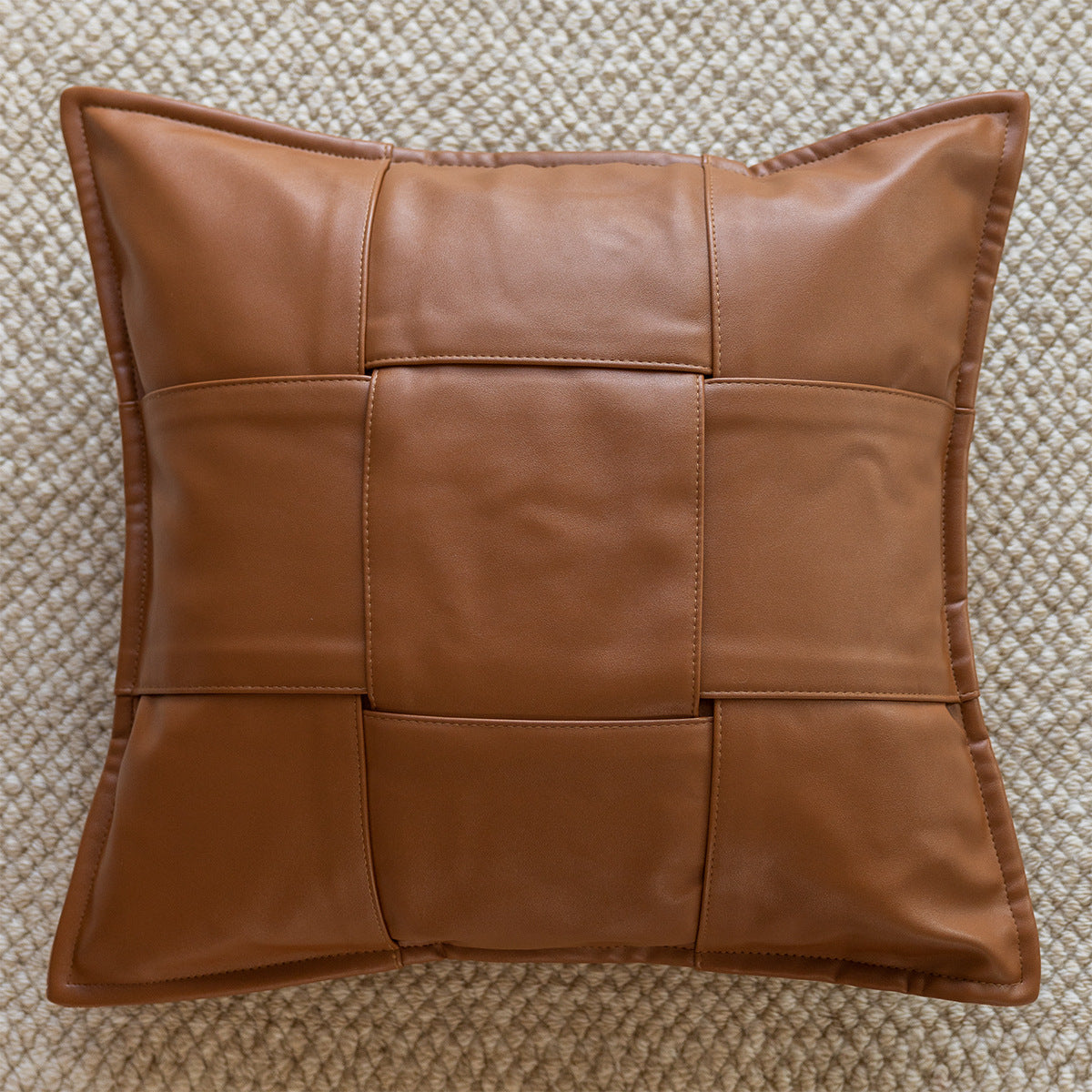 Leather Braid Decorative Pillow - Artisan Crafted Accent Cushion