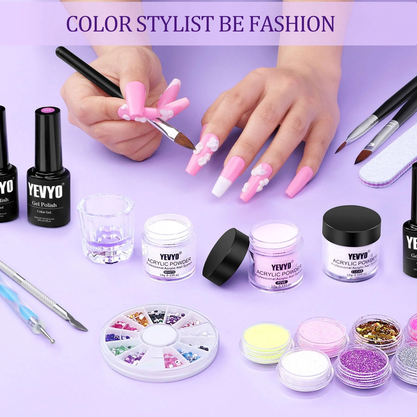 Acrylic Nail Kit With UV Light, 4 Colors Gel Polish Kit With 24 Glitter Colors Acrylic Powder Monomer Liquid