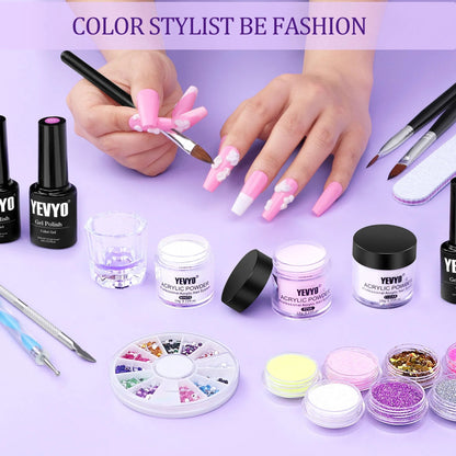 Acrylic Nail Kit With UV Light, 4 Colors Gel Polish Kit With 24 Glitter Colors Acrylic Powder Monomer Liquid - DropOnline.co