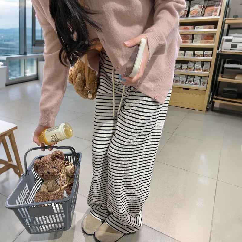 Loose Draping Outer Wear Slimming Stripes Wide-leg Casual Pants