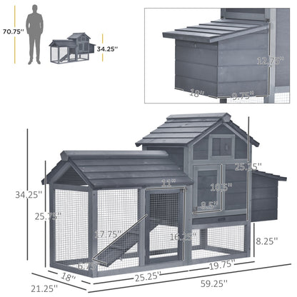 Chicken Coop Kit 59 Outdoor Solid Wood Enclosed House Ventilation Gray - DropOnline.co