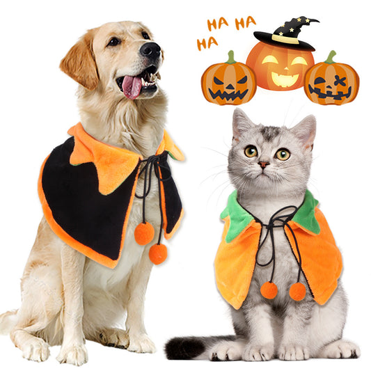 Halloween Pet Pumpkin Cloak - Adorable Double-Sided Costume for Dogs & Cats