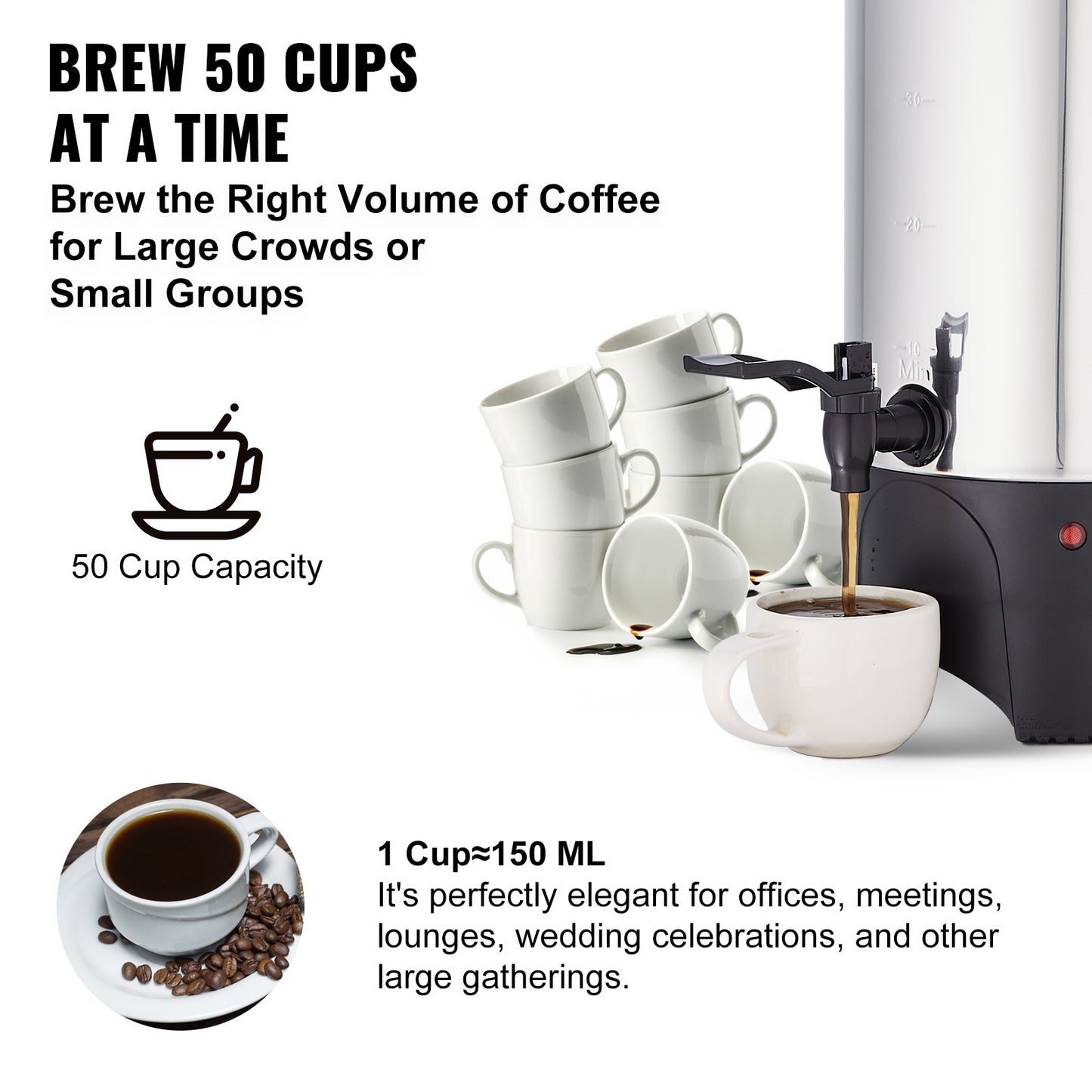 VEVOR Commercial Coffee Urn - 50 Cup Stainless Steel Dispenser with Fast Brew