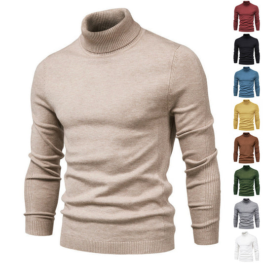 Men's Solid Color Slim Pullover Turtleneck Sweater - Winter Casual Tops