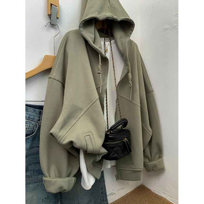 Extra Large Zipper Hooded Loose Coat