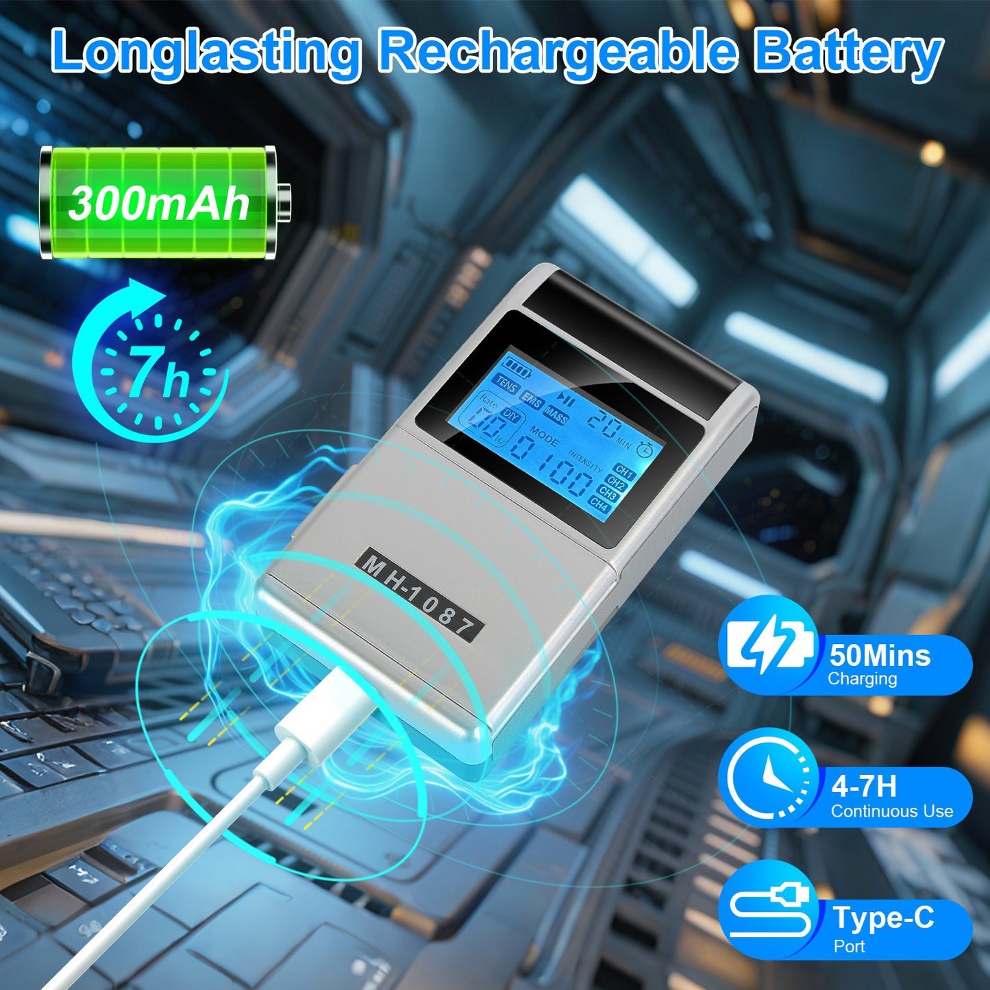 1Pc 4 Channel TENS Unit Muscle Stimulator Rechargeable Digital TENS Muscle Massager With 48 Modes 20 Intensity Levels 8 Pads Timer