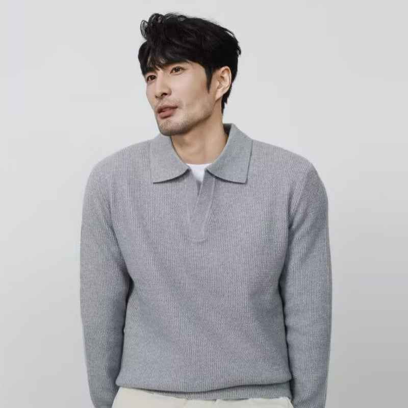 Solid Color Shirt Collar Men's Long Sleeve With Collar Outerwear Autumn Top Trendy Fake Two-piece