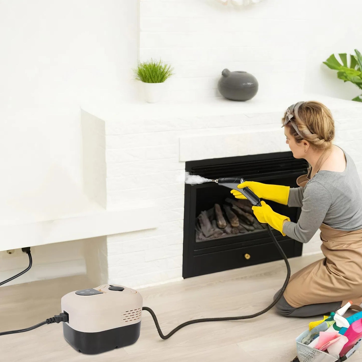 1500W Handheld High Temperature And Pressure Steamer Cleaner With 1200ML Tank 8 Accessories 6 Steam Levels Digital Display Handle Control For Dirt Grease Grout Tile Floor Couch Car