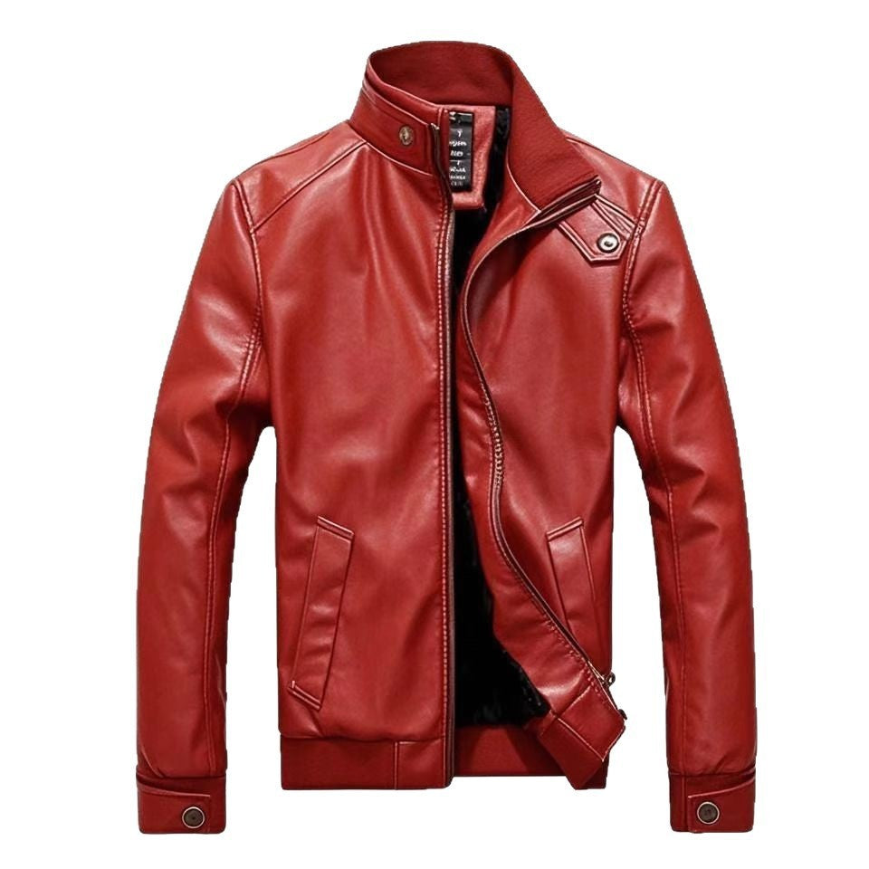 Men's Stand-Up Collar Leather Jacket - Premium Motorcycle Style