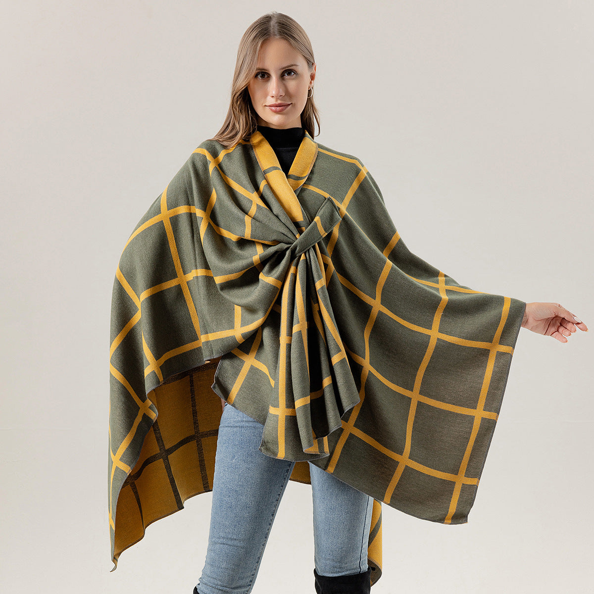Women's Fashion Gingham Check Warm Scarf - Classic Plaid Winter Wrap