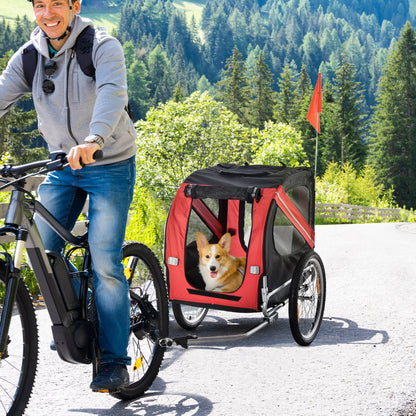Dog Bike Trailer With Easy Folding Cart Frame, Large Wheels, 3 Entrances, Mesh Screen, For Dogs Within 44 Lbs, Red & Black - DropOnline.co