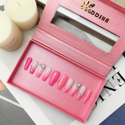 GGddsha Nails Handmade Pmma Acrylic Nails Press On NailsShort Reusable Fake False Nails Kit With Box Gifts ForWomen,Blush Elegance - DropOnline.co
