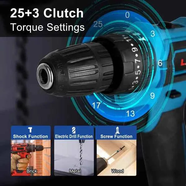 Cordless Drill Set With 2Pcs 21V Batteries And Charger 2 Variable Speeds 3/8In Keyless Chuck 265ln-lbs 25+3 Torque Positions Included 24Pcs Drill Bits For Home Car Repair Handmade