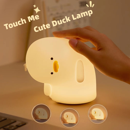 Cute Duck LED Night Light - USB Rechargeable Silicone Lamp Touch Soft Mood Light for Children
