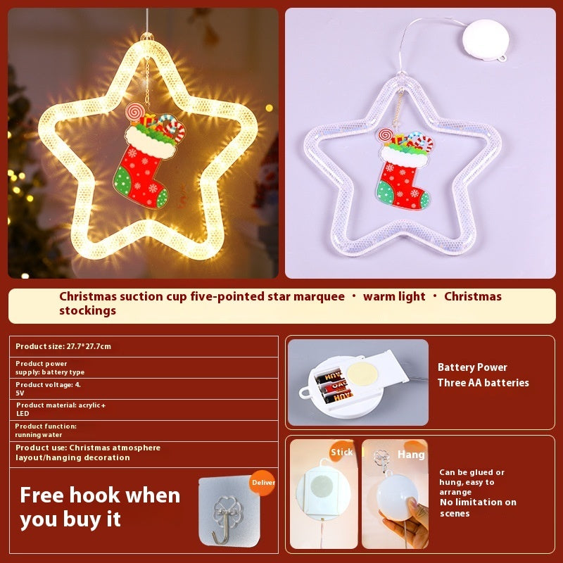 Christmas LED Star Pendant Light - Battery Powered Window Door Decoration with Adhesive