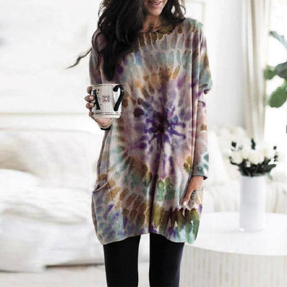 Women's Printed Spiral Batwing Sleeve Sweatshirt - Trendy Casual Top - DropOnline.co