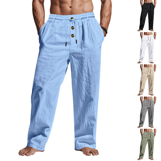 Men's Beach Trendy Button Loose Breathable Sports Linen Trousers - Skin-Friendly Summer Pants