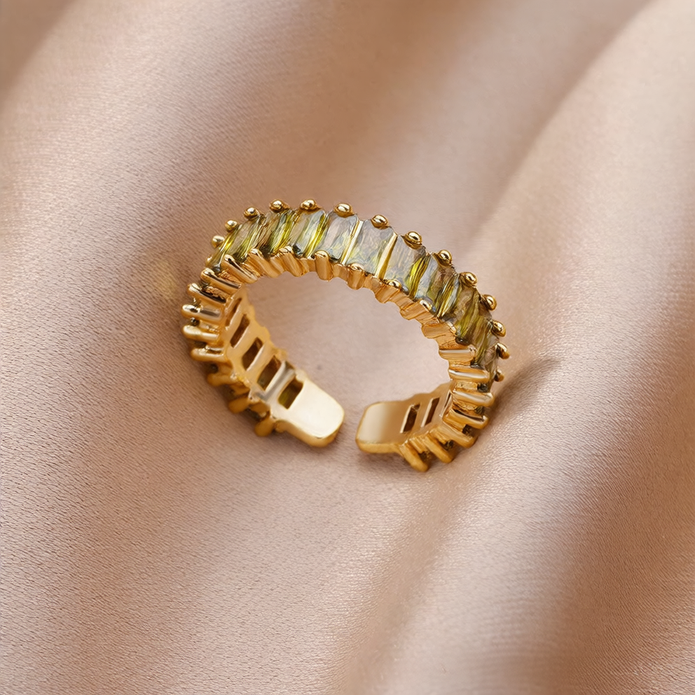 Colorful Zircon Open Ring - Adjustable Statement Piece
