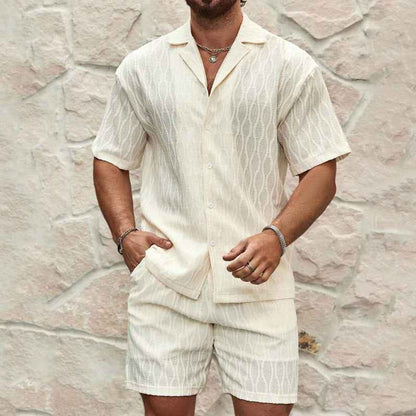 Men's 2-Piece Summer Tracksuit Set - Casual Button Shirt & Shorts Beach Outfit