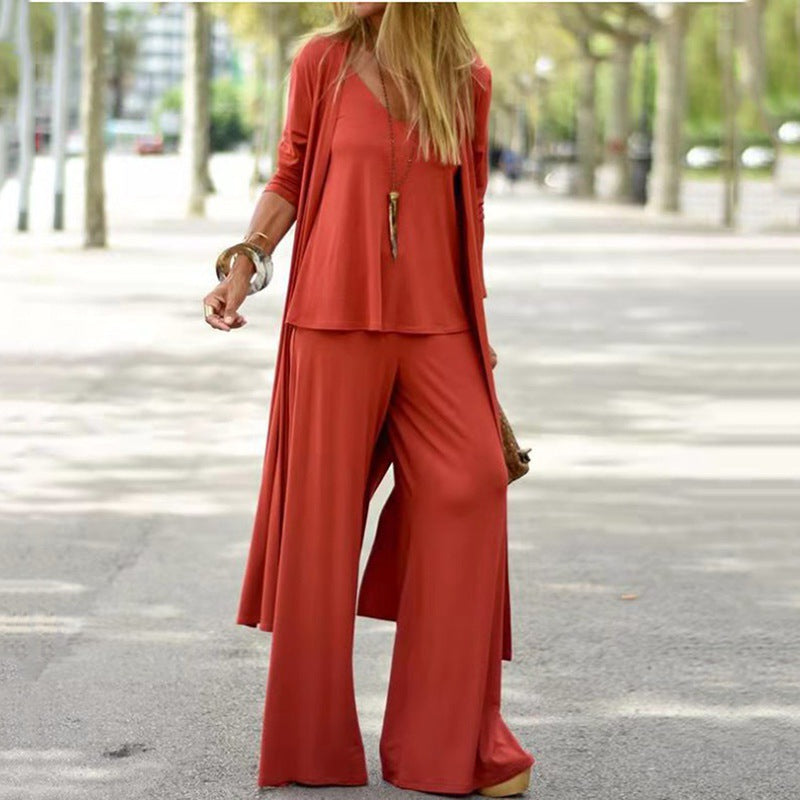 Loose Plain-Color Three-Piece Collar Halter-Neck Dress - Casual Chic Style