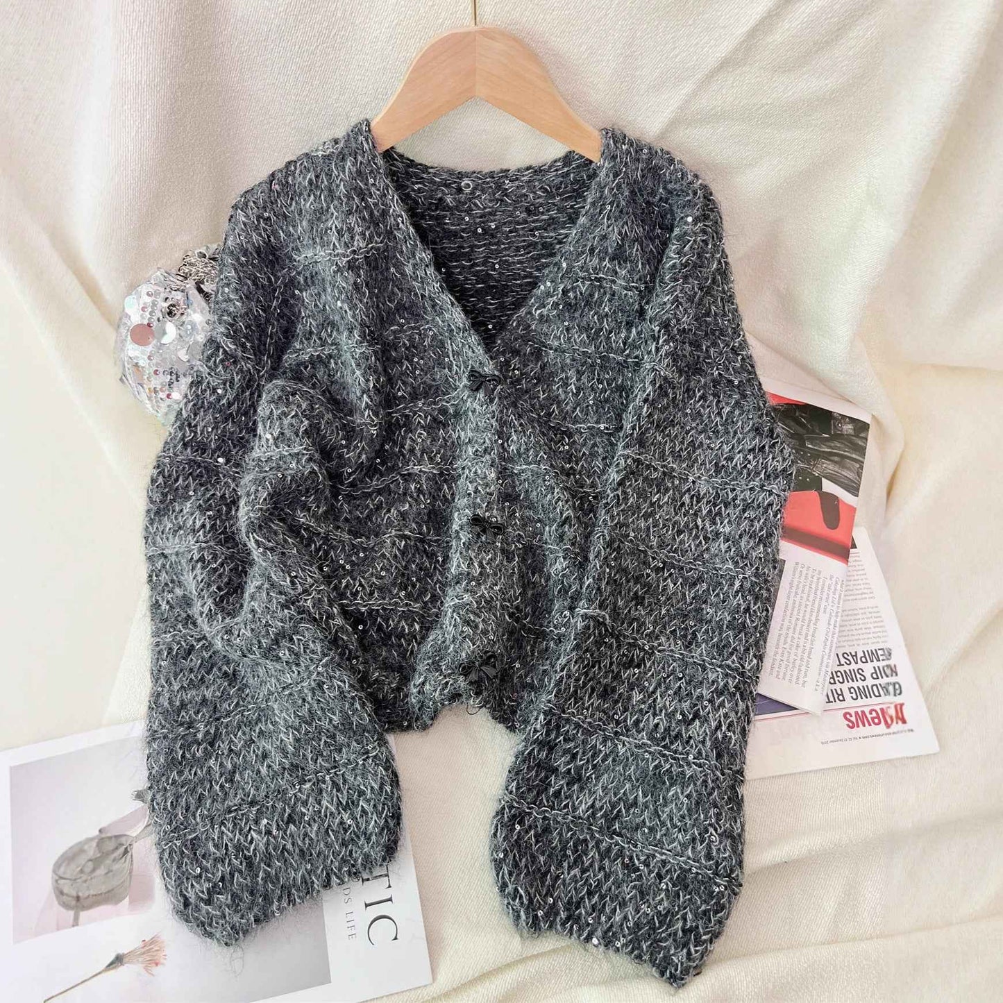 Women's Solid Color Short Casual Loose Knit Cardigan